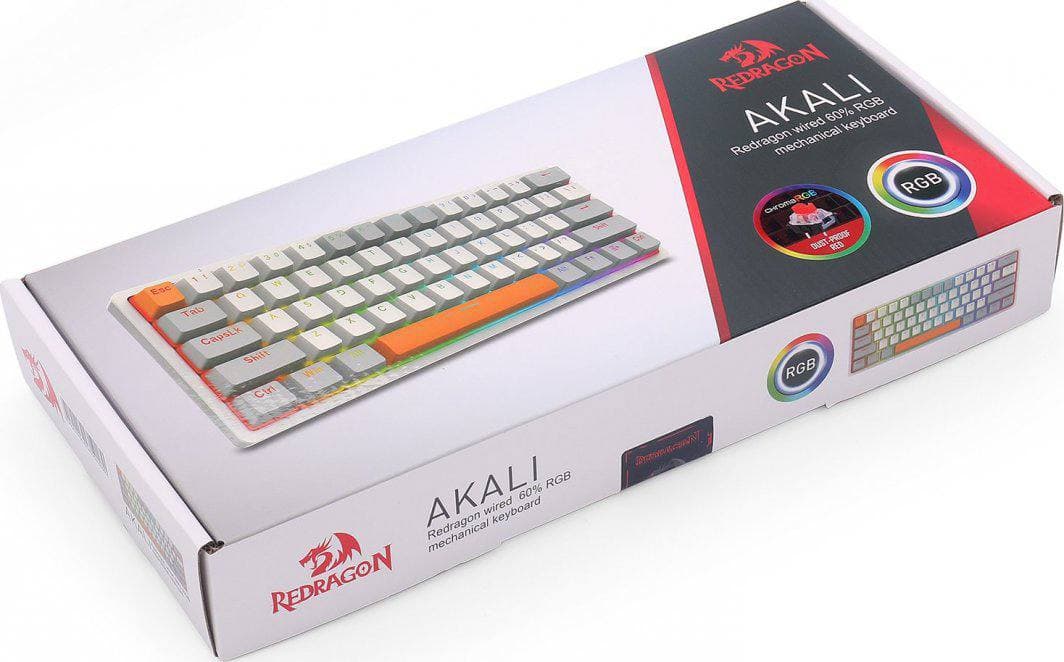 KEYBOARD REDRAGON MECHANICAL AKALI K642 WHITE RGB WIRED RED SWITCH 60%